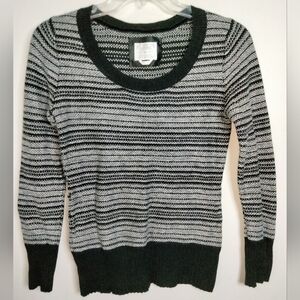 Old Navy (Sz M) Black & White Striped Wool Blend Scoop Neck LS Pullover Sweater
